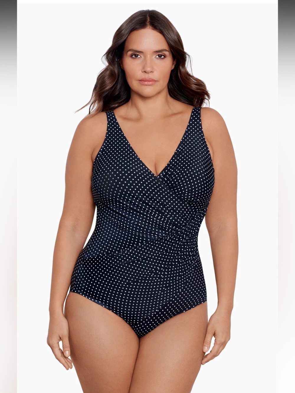 MiracleSuit Plus Size Oceanus One Piece in Pin Point Black/Polka Dot 22W
